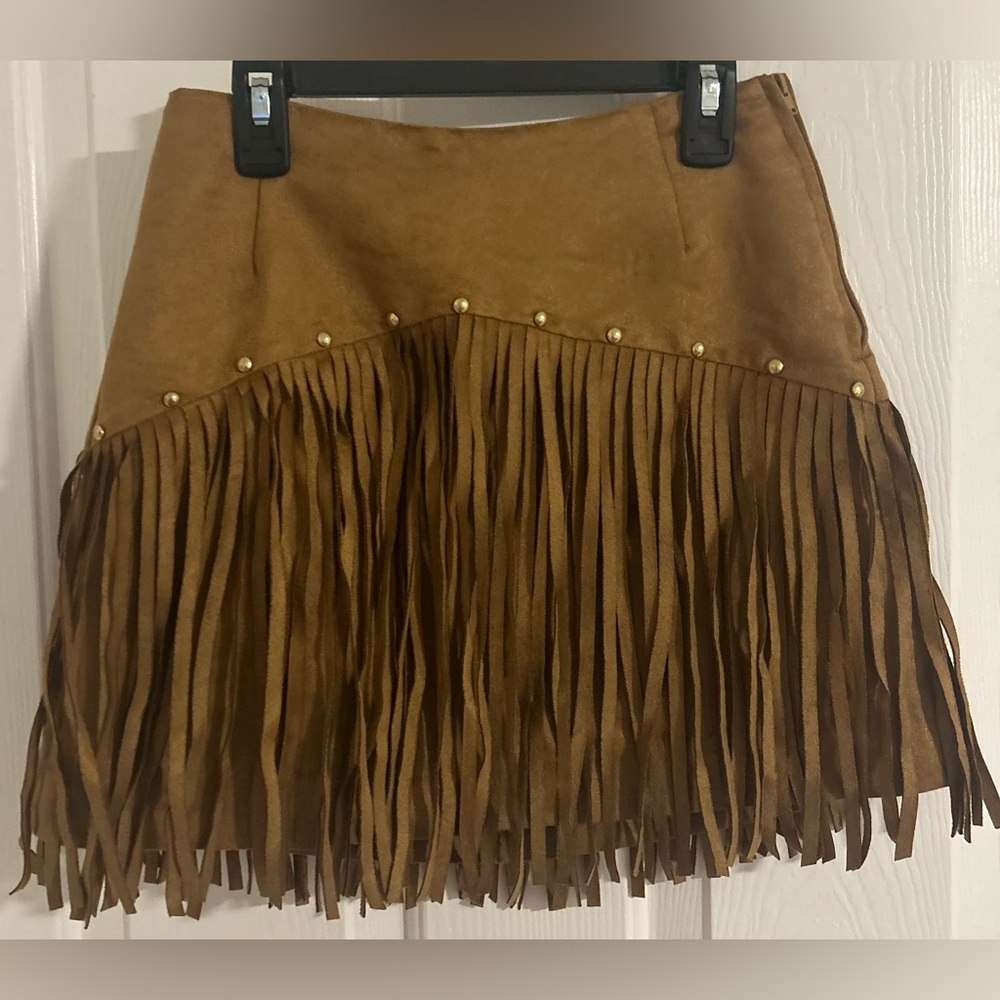 H&M Brown Fringe Mini Skirt